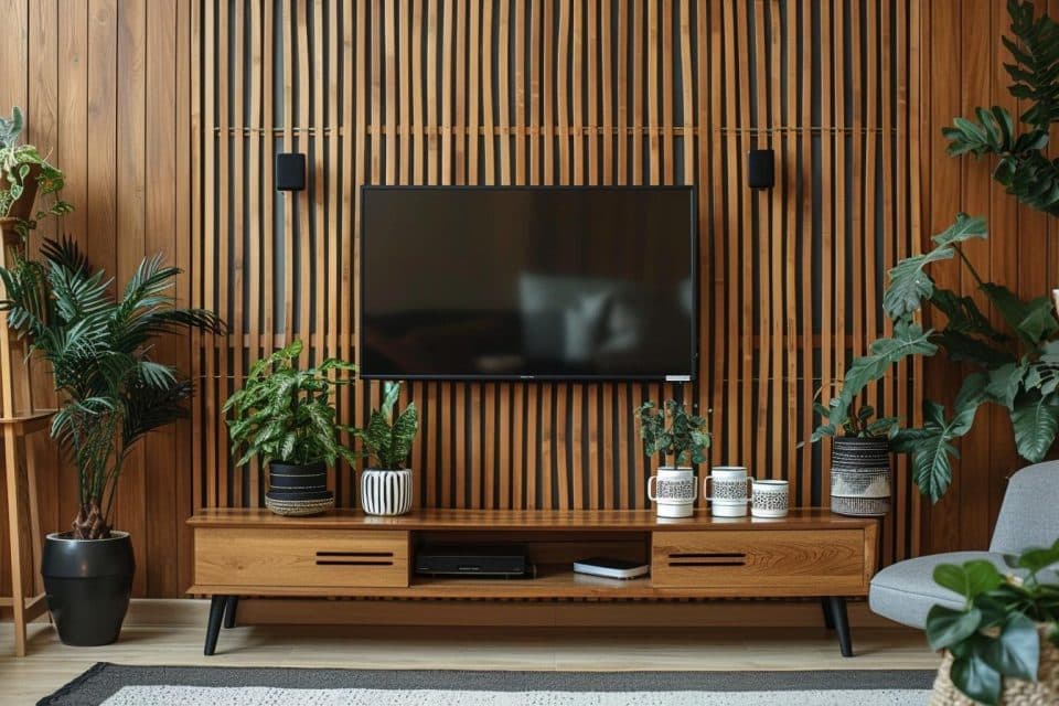 Mur en tasseaux bois pour votre télévision : conseils de conception et