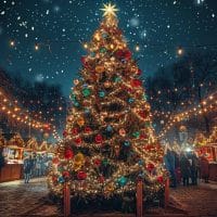 Un sapin en vedette illumine le marché de Noël local