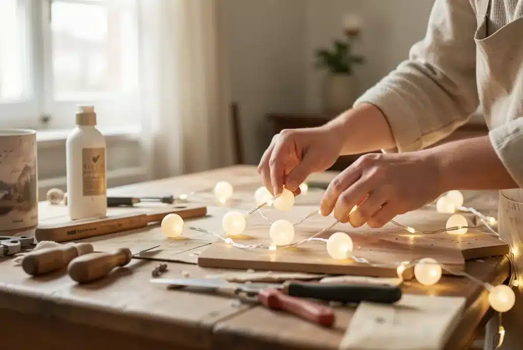 Idée déco avec une guirlande lumineuse à boules